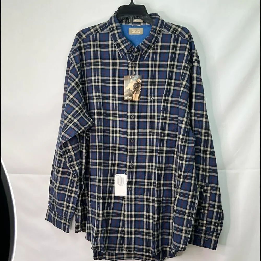 Arrow Khakis blue Collar plaid Shirt Brand New!